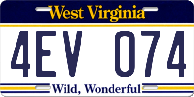 WV license plate 4EV074