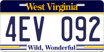WV license plate 4EV092