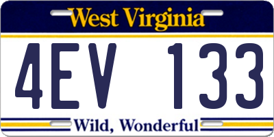 WV license plate 4EV133