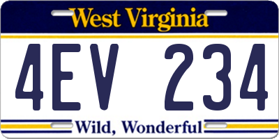 WV license plate 4EV234