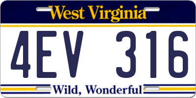 WV license plate 4EV316