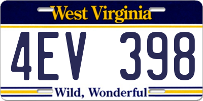 WV license plate 4EV398