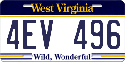 WV license plate 4EV496