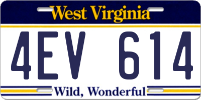 WV license plate 4EV614