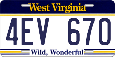 WV license plate 4EV670