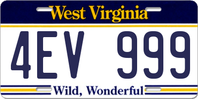 WV license plate 4EV999