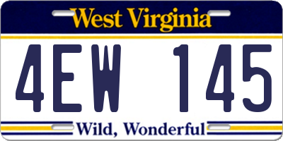 WV license plate 4EW145