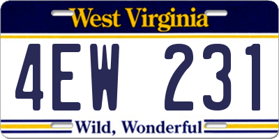 WV license plate 4EW231