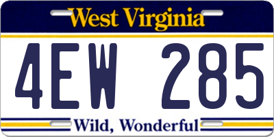 WV license plate 4EW285