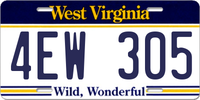 WV license plate 4EW305