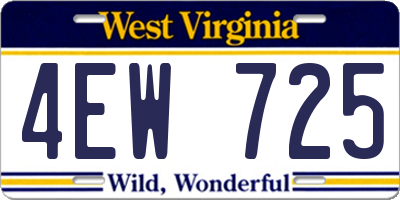 WV license plate 4EW725
