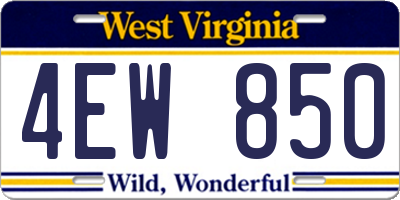 WV license plate 4EW850
