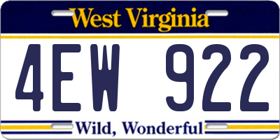 WV license plate 4EW922