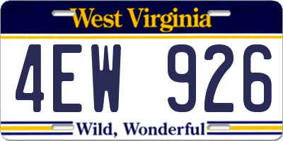 WV license plate 4EW926