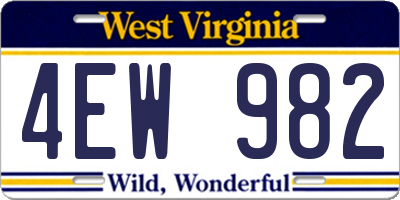 WV license plate 4EW982