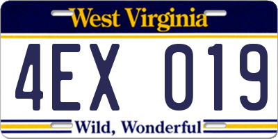 WV license plate 4EX019