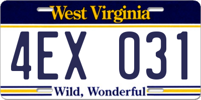 WV license plate 4EX031