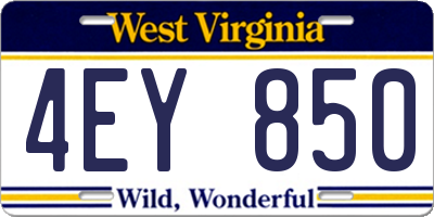 WV license plate 4EY850