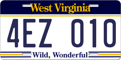 WV license plate 4EZ010