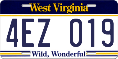 WV license plate 4EZ019