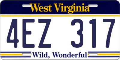 WV license plate 4EZ317