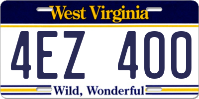 WV license plate 4EZ400