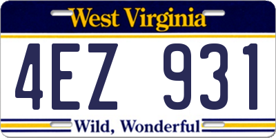 WV license plate 4EZ931