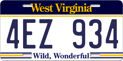 WV license plate 4EZ934