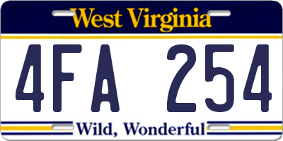 WV license plate 4FA254