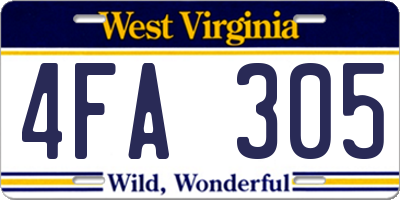 WV license plate 4FA305
