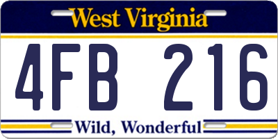 WV license plate 4FB216