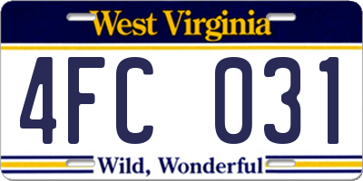 WV license plate 4FC031