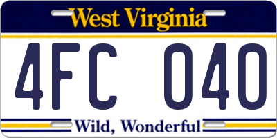 WV license plate 4FC040
