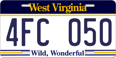 WV license plate 4FC050