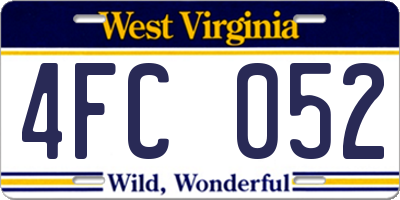 WV license plate 4FC052