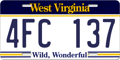 WV license plate 4FC137