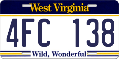WV license plate 4FC138
