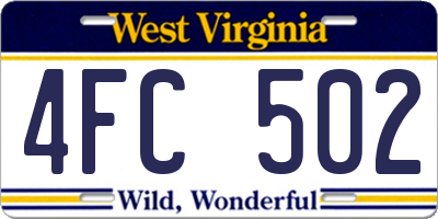 WV license plate 4FC502