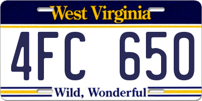 WV license plate 4FC650