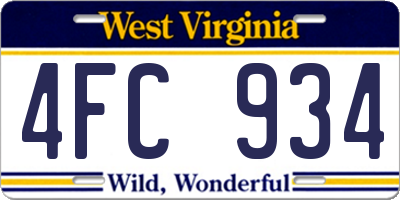 WV license plate 4FC934