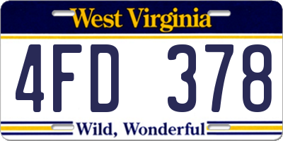 WV license plate 4FD378