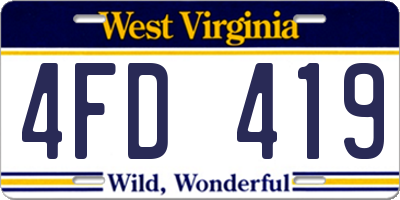 WV license plate 4FD419