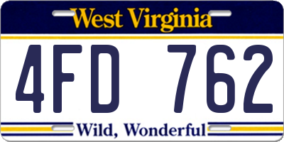 WV license plate 4FD762