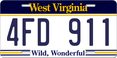 WV license plate 4FD911