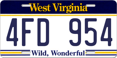 WV license plate 4FD954