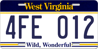 WV license plate 4FE012