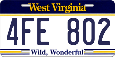 WV license plate 4FE802