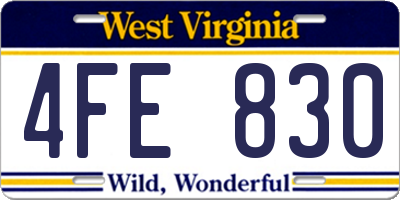 WV license plate 4FE830