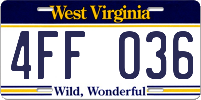 WV license plate 4FF036