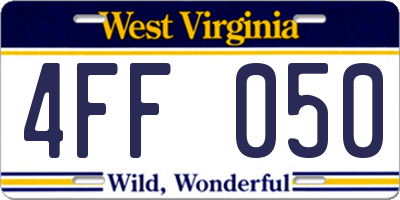 WV license plate 4FF050